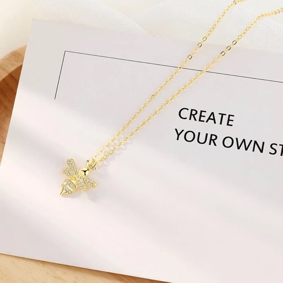 14k Gold Diamonds Queen Bee Sterling Silver Necklace - Picture 3 of 9